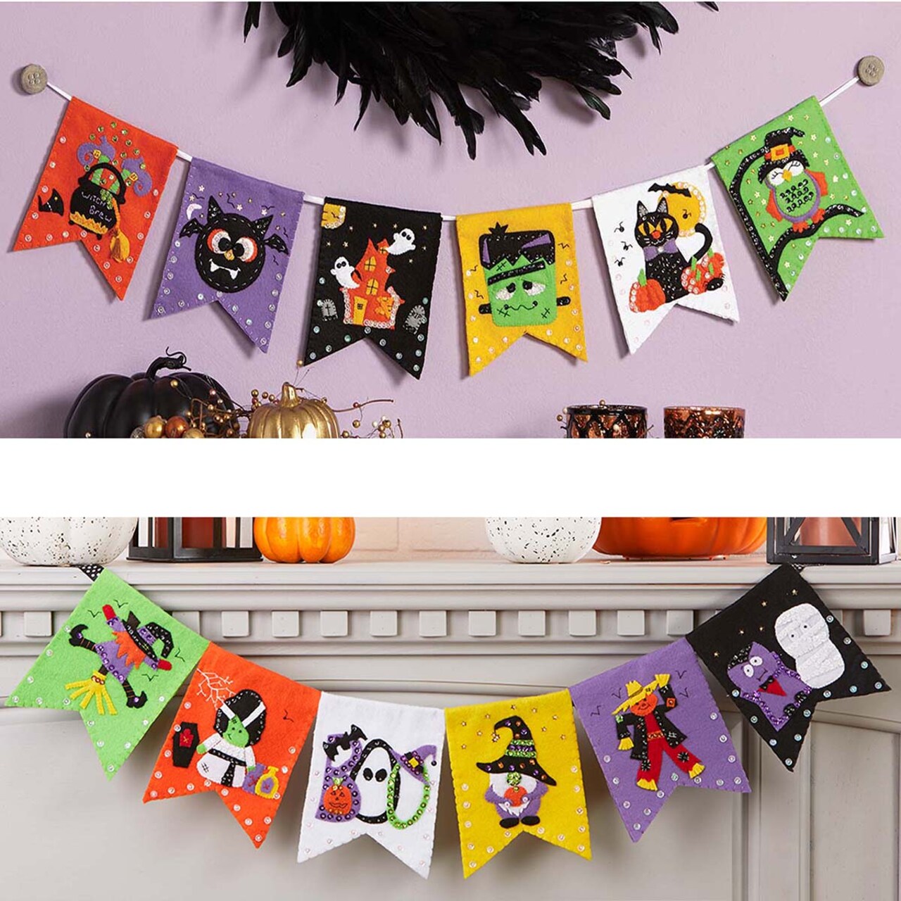 Felt Street Halloween Banner I & II, Set of 2 Felt & Sequin Kit